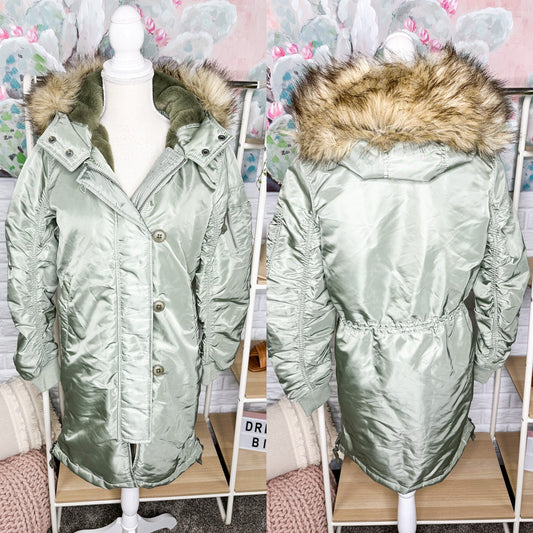 Abercrombie & Fitch Shiny Nylon Green Parka Jacket Size XS