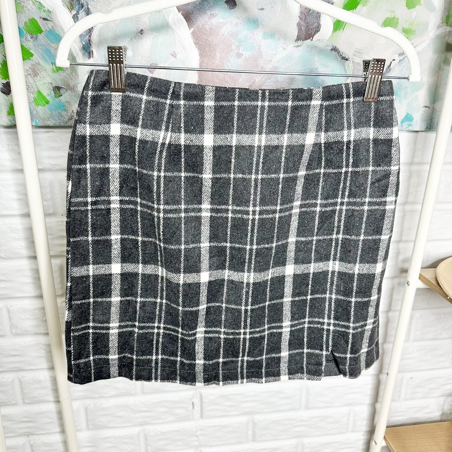 Pink Lily NEW Serene Happiness Charcoal Plaid Mini Skirt Size Small