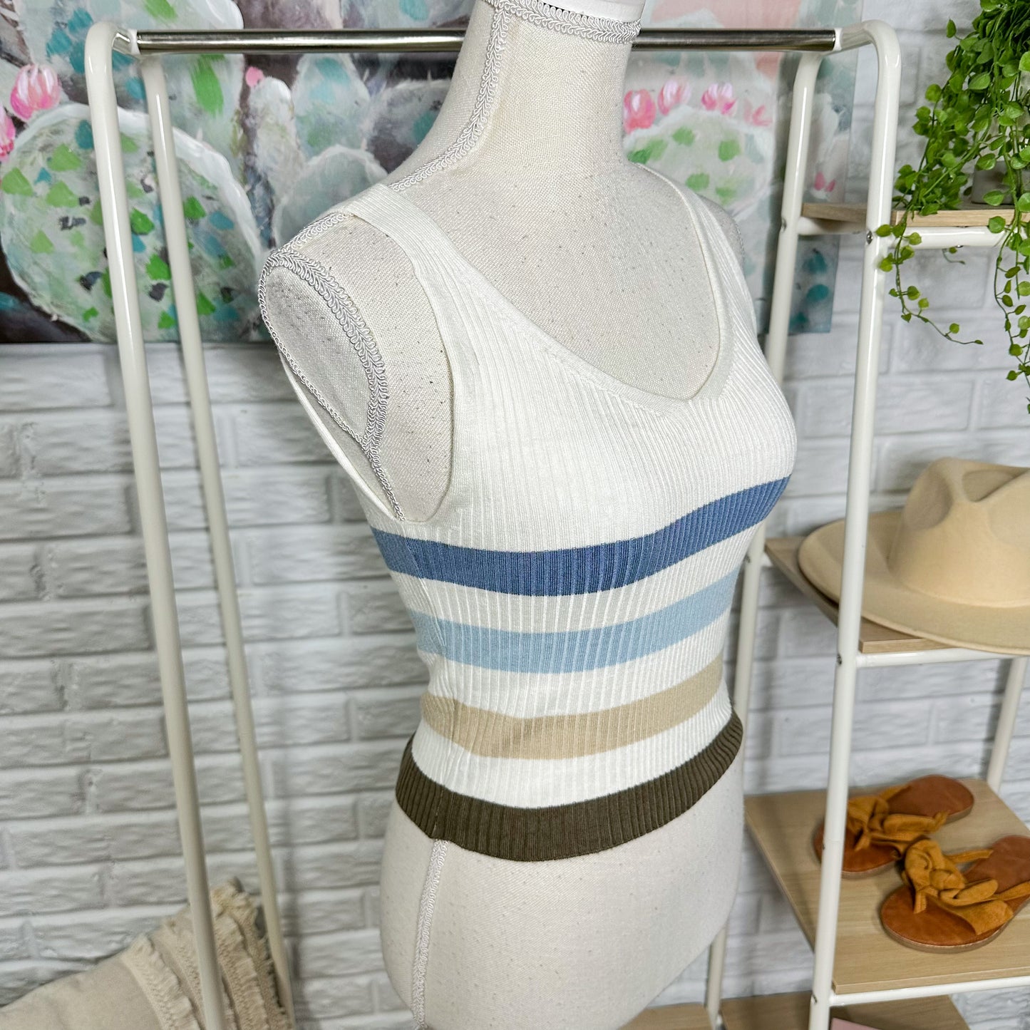 Active USA New Knit Striped Crop Top Size Medium