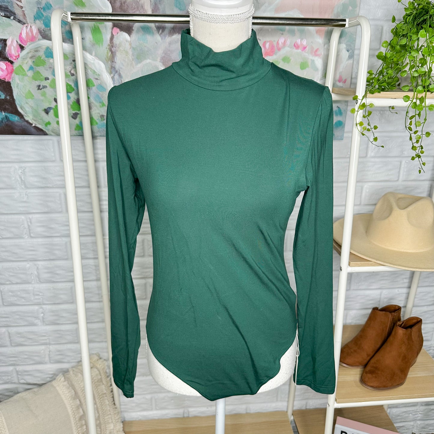 Mangopop New Green Turtleneck Long Sleeve Bodysuit Size Large