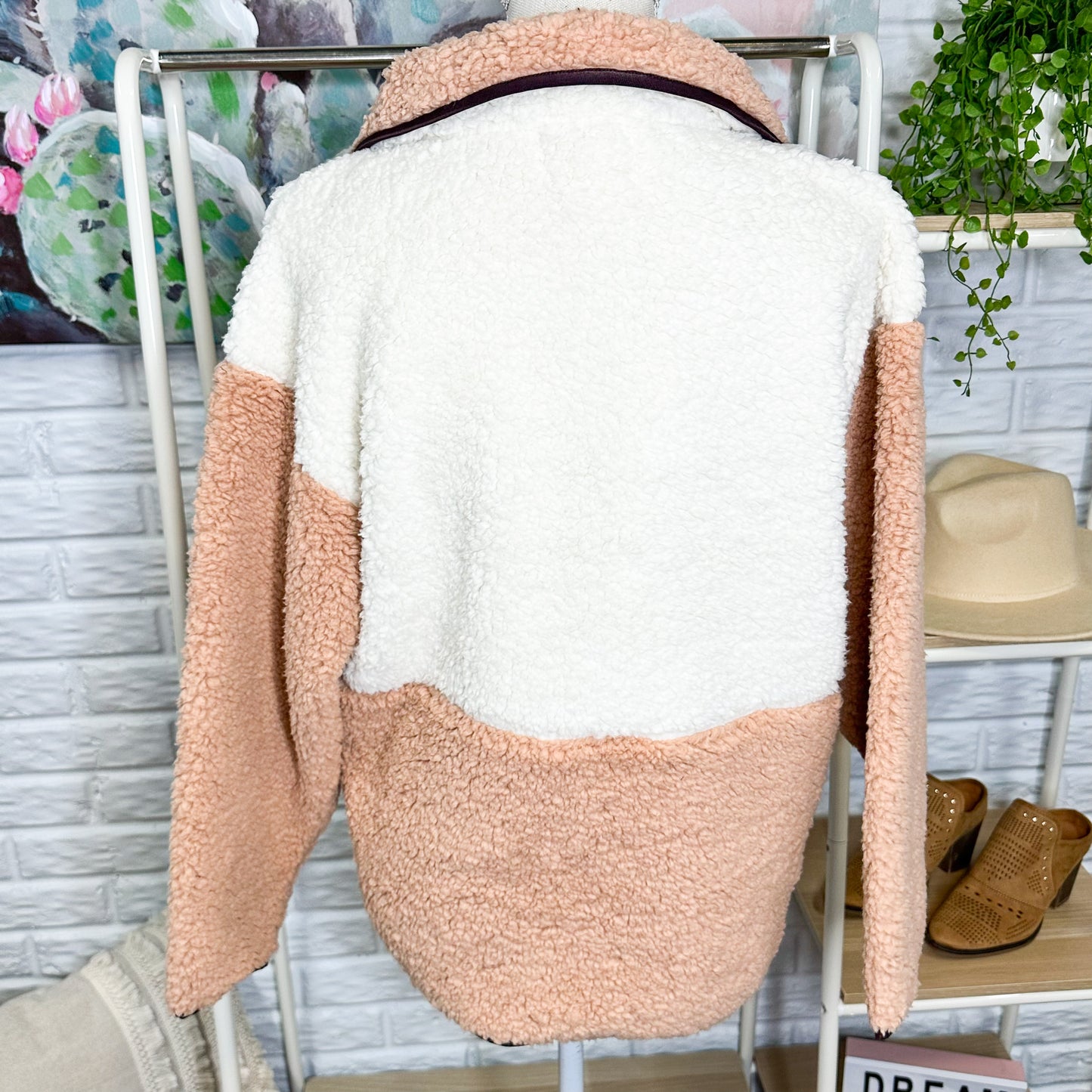 Lou & Grey New Nude Cozy Up Colorblock Sherpa Sweater Size XS