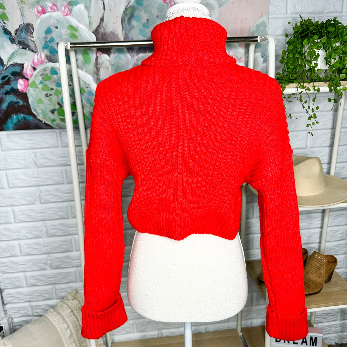 Goodnight Macaroon Red Yoyo Turtleneck Crop Sweater Size Large