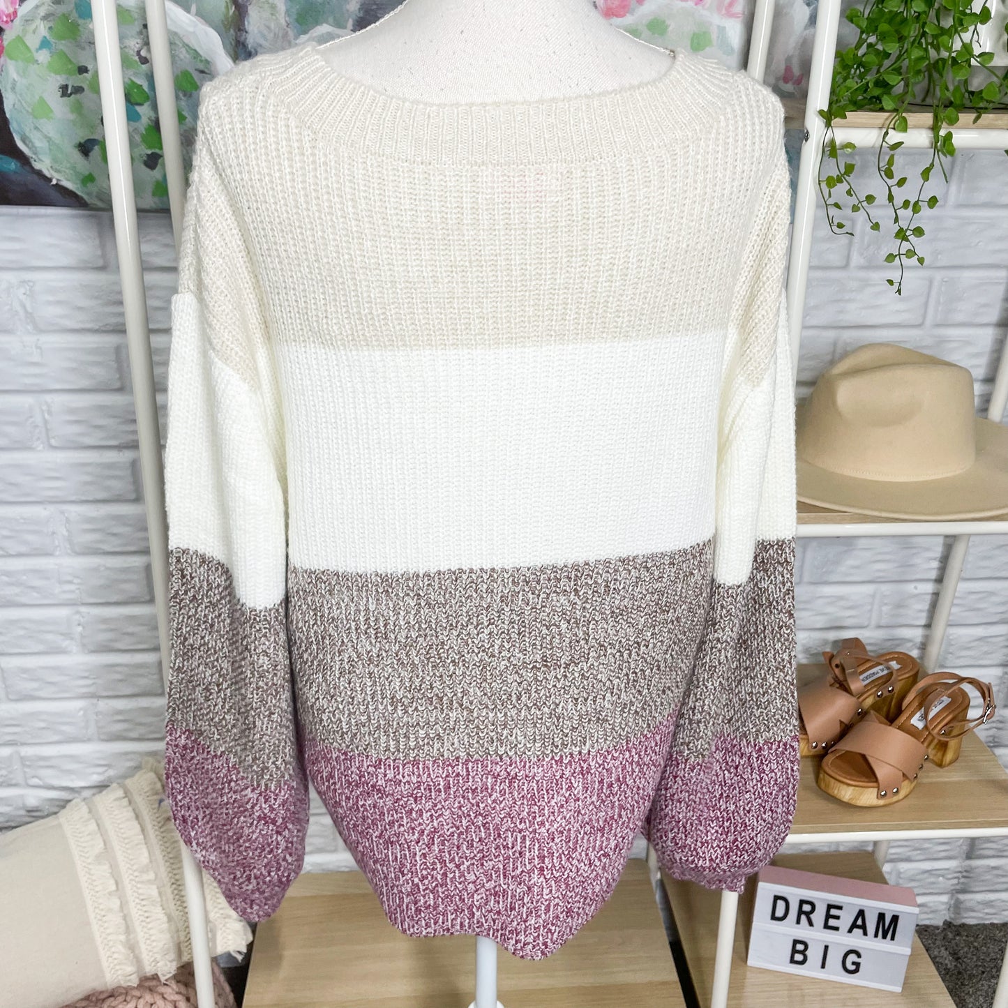 Pink Lily Oversized Colorblock Ivory/Brown Sweater