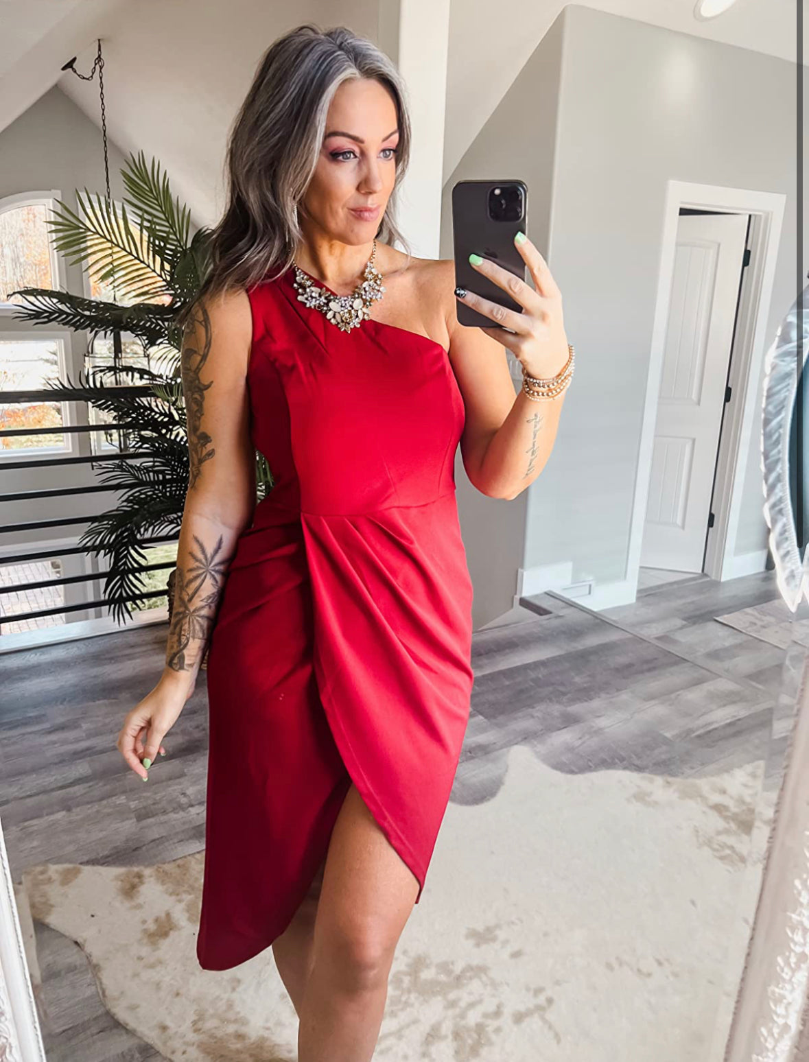 New Red One Shoulder Cutout Cocktail Dress Size Medium