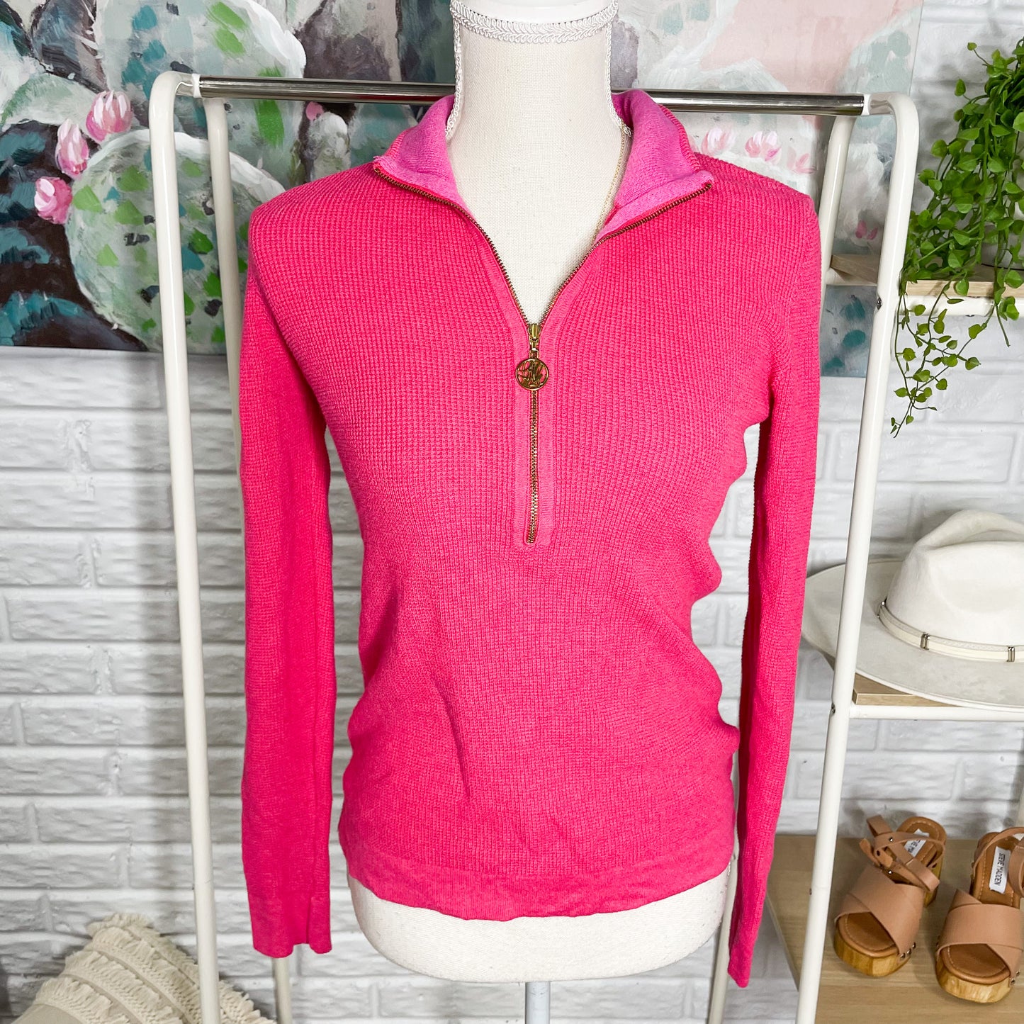 Lily Pulitzer Pink Half Zip Knit Pullover Sweater Size Small