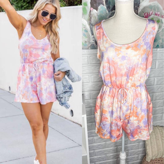 Pink Lily NEW Think A Happy Thought Tie Dye Romper Size Large